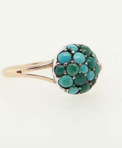 Antique 9ct Rose Gold Turquoise Cluster Ring