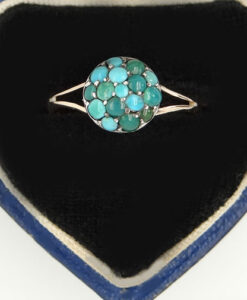 Antique 9ct Rose Gold Turquoise Cluster Ring