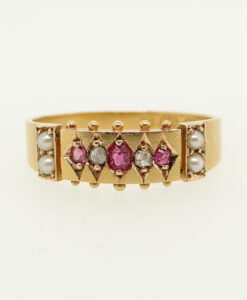 Victorian 18ct Gold Diamond, Ruby and Pearl Ring