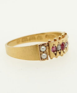 Victorian 18ct Gold Diamond, Ruby and Pearl Ring