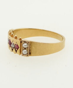 Victorian 18ct Gold Diamond, Ruby and Pearl Ring