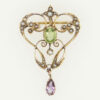 9ct Gold Peridot, Amethyst and Pearl Brooch or Pendant c1900