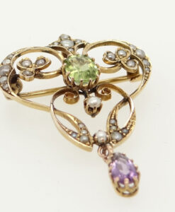 9ct Gold Peridot, Amethyst and Pearl Pendant c1900
