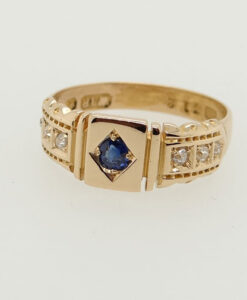 Victorian 18ct Gold Diamond and Sapphire Ring Hallmarked 1896