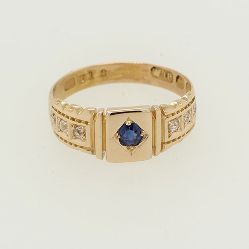 Victorian 18ct Gold Diamond and Sapphire Ring Hallmarked 1896