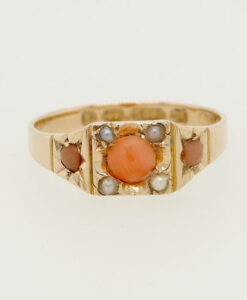 Victorian 15ct Gold Coral and Pearl Ring