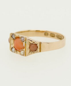 Victorian 15ct Gold Coral and Pearl Ring