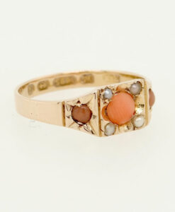 Victorian 15ct Gold Coral and Pearl Ring