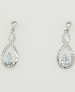 BLUE TOPAZ and DIAMOND DROP EARRINGS IN STERLING SILVER