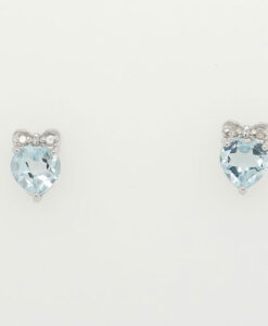 BLUE TOPAZ HEART AND BOW EARRINGS IN STERLING SILVER
