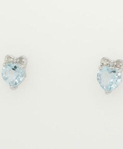 BLUE TOPAZ HEART AND BOW EARRINGS IN STERLING SILVER