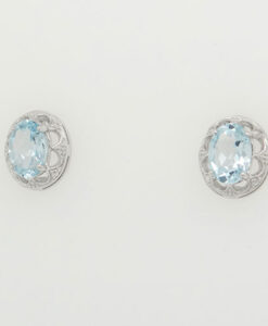 OVAL BLUE TOPAZ and DIAMOND EARRINGS IN STERLING SILVER