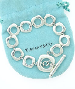 Tiffany Sterling Square Box Cushion Link Toggle Bracelet