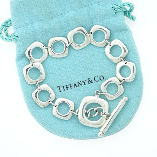 Tiffany Sterling Square Box Cushion Link Toggle Bracelet with Pouch ...