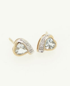 9ct Gold Aquamarine Heart and Diamond Earrings