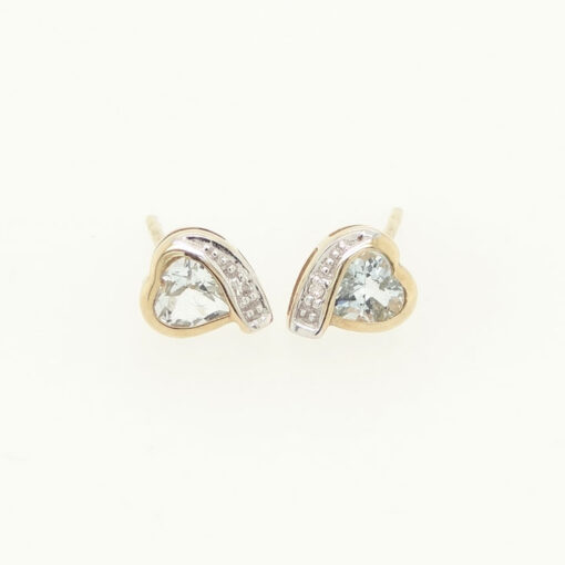 9ct Gold Aquamarine Heart and Diamond Earrings
