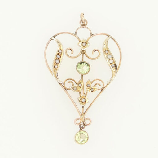 Antique 9ct Gold Peridot and Pearl Pendant c1900