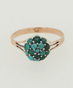 Antique 9ct Rose Gold and Silver Turquoise Cluster Ring