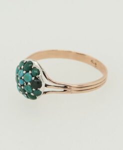 Antique 9ct Rose Gold and Silver Turquoise Cluster Ring