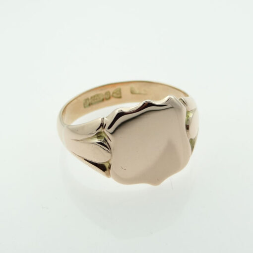 Gents 9ct Rose Gold Shield Signet Ring - Chester 1915
