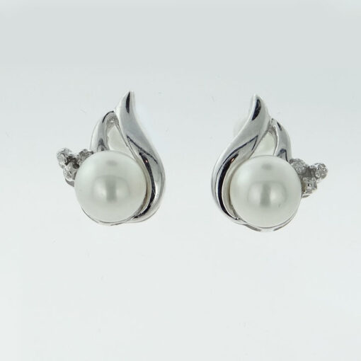 Silver Pearl and Diamond Accent Earrings