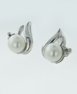 Silver Pearl and Diamond Accent Earrings