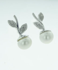 Sterling Silver Pearl and Diamond Earrings