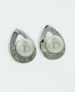 Sterling Silver Cultured Pearl and Diamond Earrings