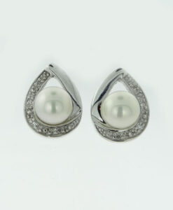 Sterling Silver Cultured Pearl and Diamond Earrings