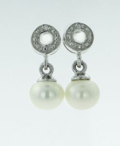 Sterling Silver Pearl Drop and Diamond Accent Earrings