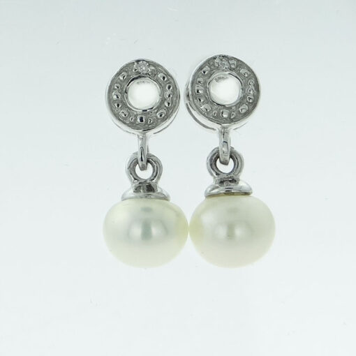 Sterling Silver Pearl Drop and Diamond Accent Earrings