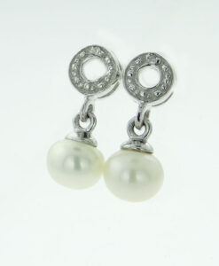 Sterling Silver Pearl Drop and Diamond Accent Earrings