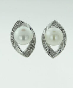 Silver Cultured Pearl and Diamond Earrings