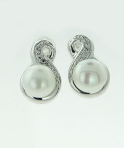 Sterling Silver Pearl and Diamond Twist Earrings