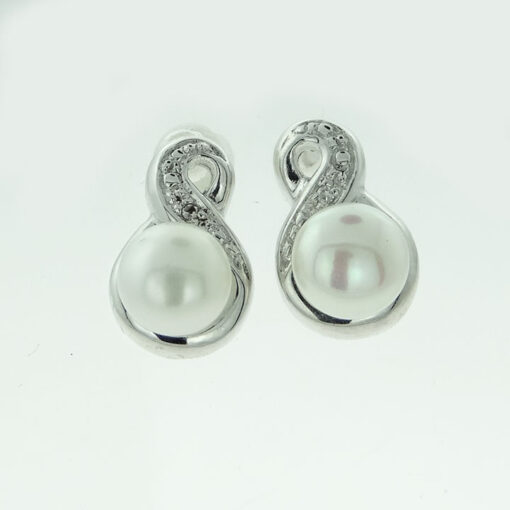 Sterling Silver Pearl and Diamond Twist Earrings