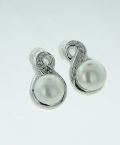 Sterling Silver Pearl and Diamond Twist Earrings