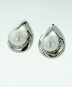 Sterling Silver Pearl and Diamond Accent Earrings