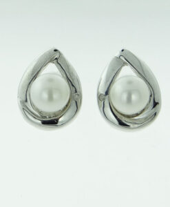 Sterling Silver Pearl and Diamond Accent Earrings