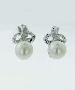 Sterling Silver Pearl and Diamond Twist Earrings