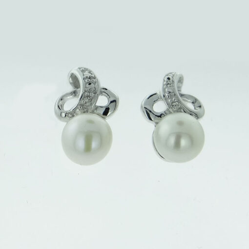 Sterling Silver Pearl and Diamond Twist Earrings