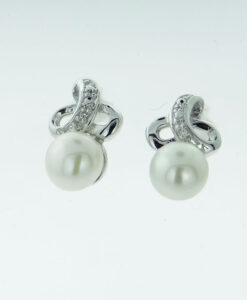 Sterling Silver Pearl and Diamond Twist Earrings