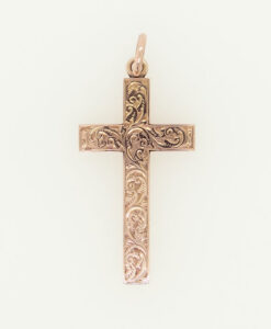 Edwardian 9ct Rose Gold Engraved Cross