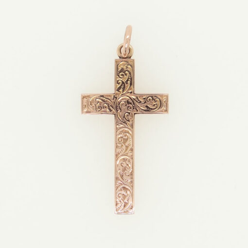 Edwardian 9ct Rose Gold Engraved Cross