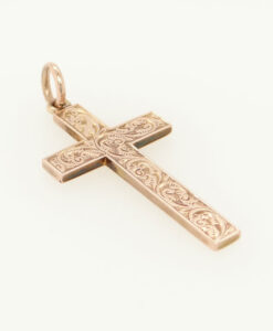 Edwardian 9ct Rose Gold Engraved Cross