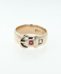 18ct Gold Diamond and Ruby Buckle Ring