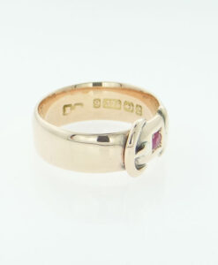 Victorian 18ct Gold Diamond and Ruby Buckle Ring