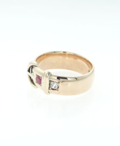 Victorian 18ct Gold Diamond and Ruby Buckle Ring