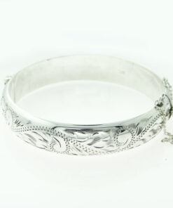Vintage 1960's Half Engraved Sterling Silver Bangle