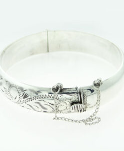 Vintage 1960's Half Engraved Sterling Silver Bangle