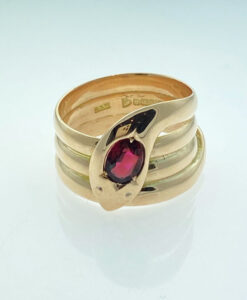 Antique 9ct Rose Gold Garnet Snake Ring